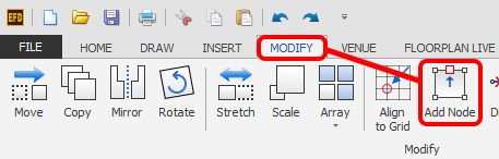 Screenshot: Click the 'Add Node' button which is located on the MODIFY ribbon.