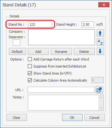 Screenshot: Now just type in a Stand Number, edit a stand number or delete a stand number, then click