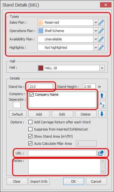 Screenshot: The box on the right shows you what properties are cleared from the stand details.