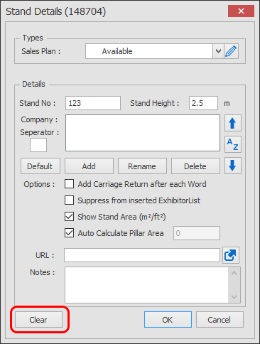 Screenshot: Double click on the stand you want to clear the details from, then click on the Clear butt