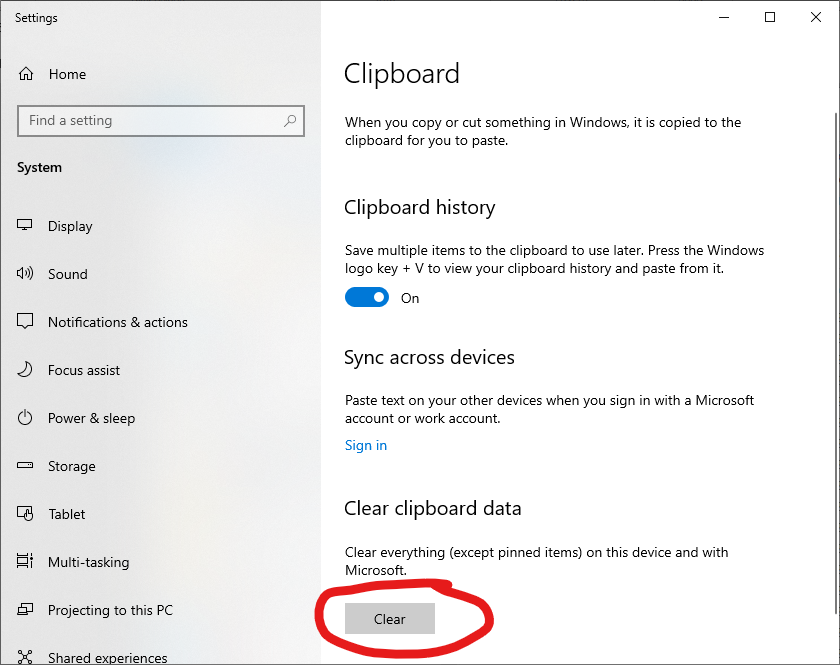 Screenshot: To clear the clipboard, click on the Windows Start button and start typing 'Clear Clipboar