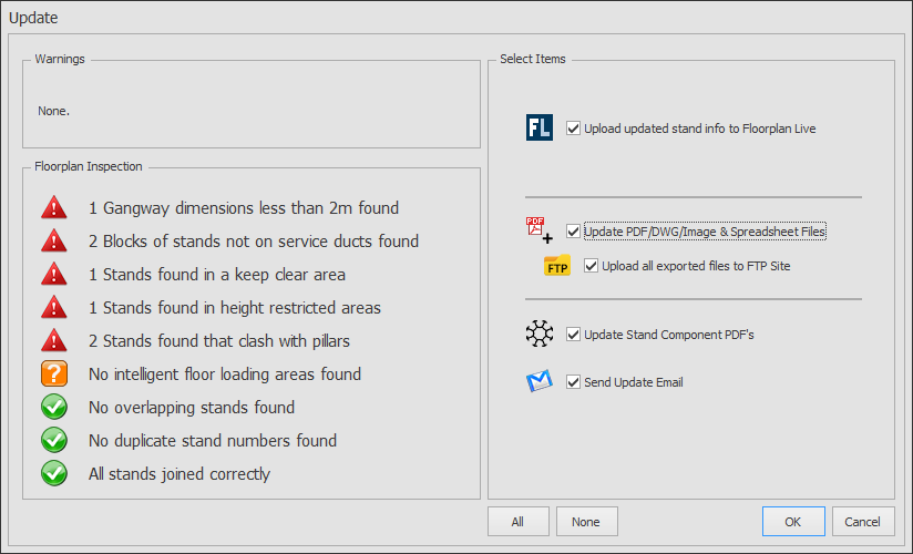 Screenshot: If you are happy with the warnings and actions that are ticked, click OK to start the acti
