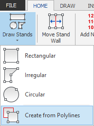 Screenshot: Now select the 'Create from Polylines' option from the Draw Stands button on the HOME ribb