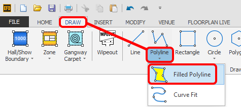 Screenshot: Select the 'Filled Polyline' option from the Polyline button (bottom half of button) from