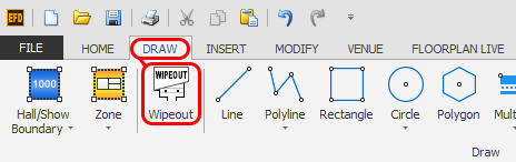 Screenshot: Click the 'Draw Wipeout' button (top part of button) which is located on the DRAW ribbon.
