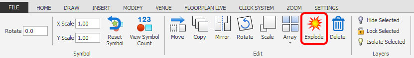 Screenshot: Exploding the symbol will then allow you to edit the individual entities as required, so d