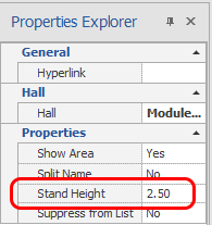 Screenshot: Now select the relevant stands and then use the Properties Explorer to edit the height as