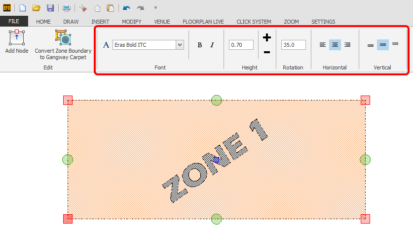 Screenshot: If you want to reset the Zone Name text back to it's default settings, select the Blue nod