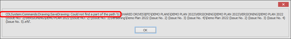 Screenshot: The below message may be different at the end of the message but the 'CDLSystem:Commands:D