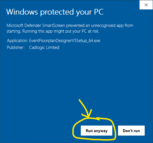 Screenshot: After double clicking on the installation file, the following dialog will appear. Click YE