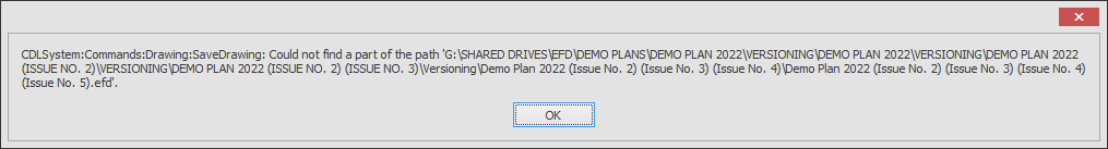 Screenshot: Long Filename/Folder Path Error