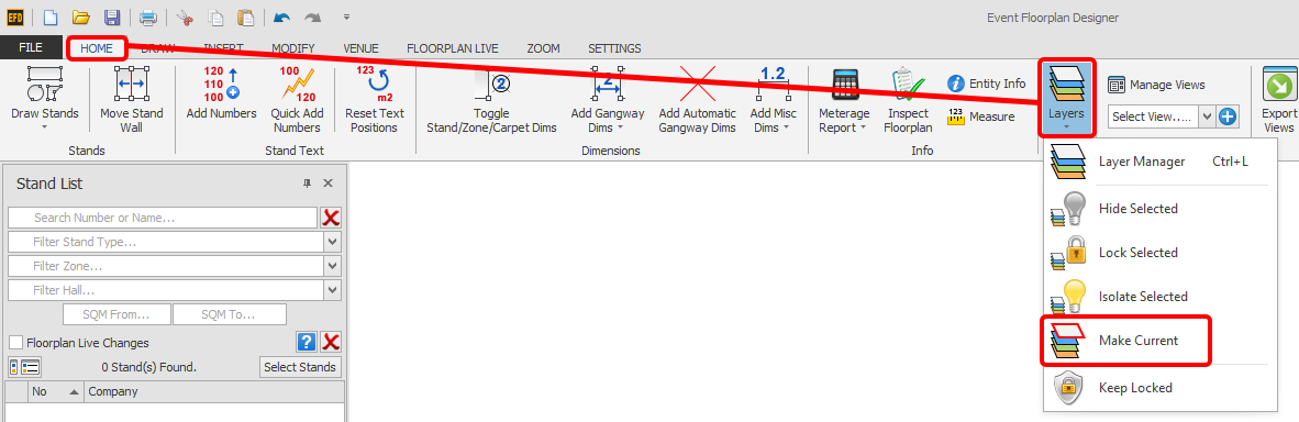 Screenshot: You Current Layer has now changed to that of your previously selected entity.