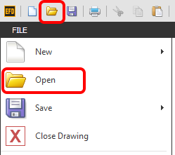 Screenshot: Navigate your folders to find your drawing, then click Open.