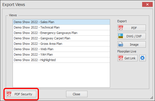 Screenshot: NOTE: Adding/removing PDF Security applies to all PDFs.