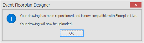 Screenshot: The below message will also appear after the drawing has been repositioned, telling you th