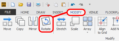 Screenshot: With the stands selected, click the Rotate button which is located on the MODIFY menu as s