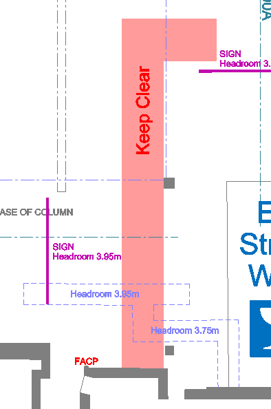 Screenshot: The left hand drawing shows the venue supplied headrooms, keep clear areas etc. The right