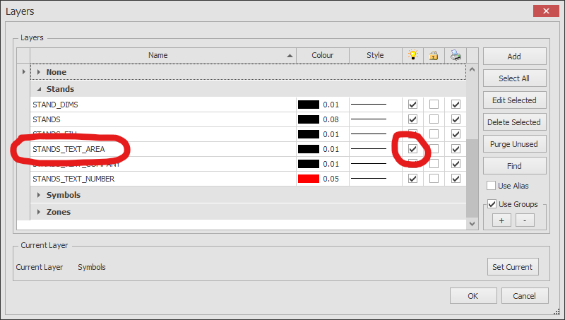 Screenshot: NOTE: If you want to hide the SQMs in any of your Views, you must edit the layers for the