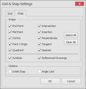 Screenshot: The following Grid & Snap Settings dialog will appear.