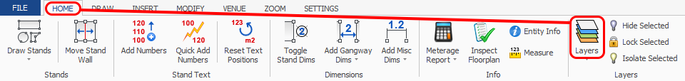Screenshot: Click the 'Layers' button which is located on the HOME ribbon.
