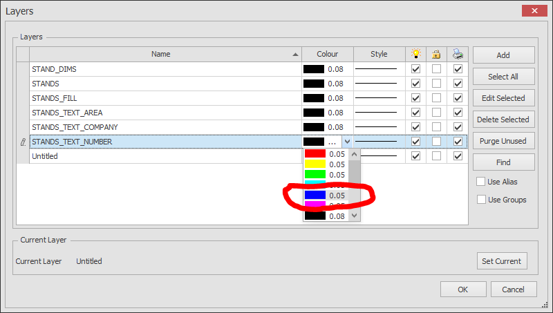 Screenshot: Once selected Click OK. All of the stand numbers on your floorplan will now be Blue.