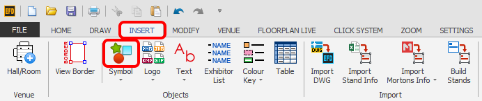 Screenshot: Click on 'Symbol' (top part of button) which is located on the Insert menu as shown below.