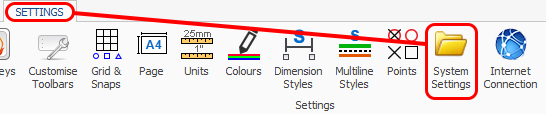 Screenshot: To access the 'System Settings' click on this button which is located on the SETTINGS ribb