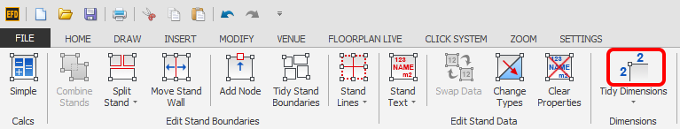 Screenshot: NOTE: The Dynamic Ribbon will not appear if you have entities other than stands selected,