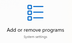 Screenshot: Using the search button on your Windows Task Bar, search for "Add or Remove Programs" and